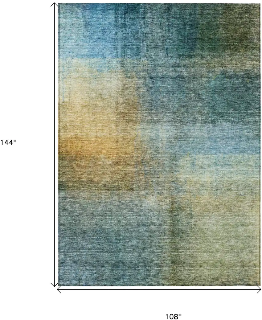 Blue Gold And Green Abstract Washable Indoor Outdoor Area Rug Photo 7