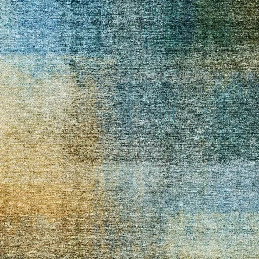 Blue Gold And Green Abstract Washable Indoor Outdoor Area Rug Photo 5