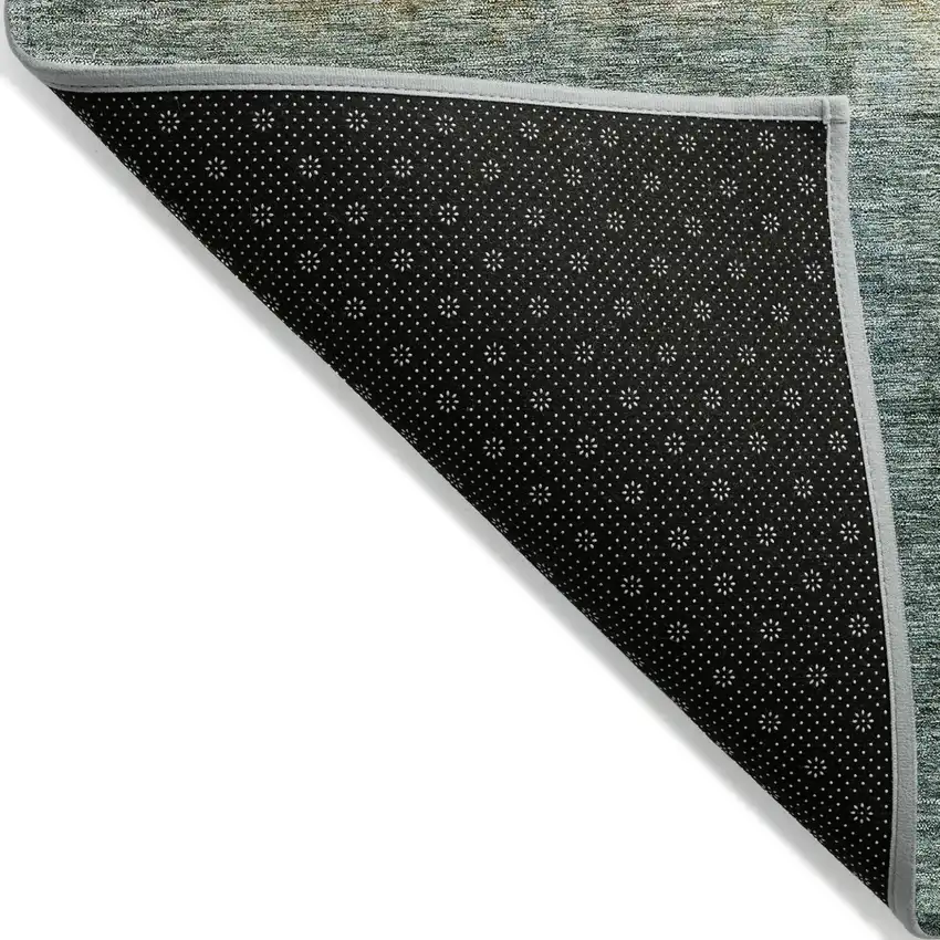 Blue Gold And Green Abstract Washable Indoor Outdoor Area Rug Photo 3