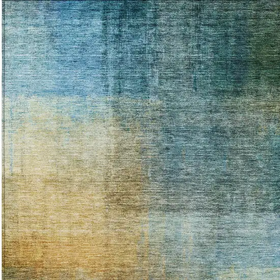Blue Gold And Green Abstract Washable Indoor Outdoor Area Rug Photo 5