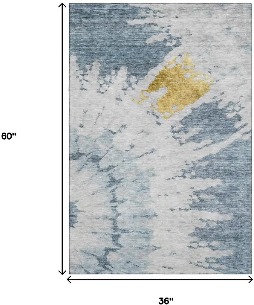 Blue Gold And Ivory Abstract Washable Area Rug With UV Protection Photo 5