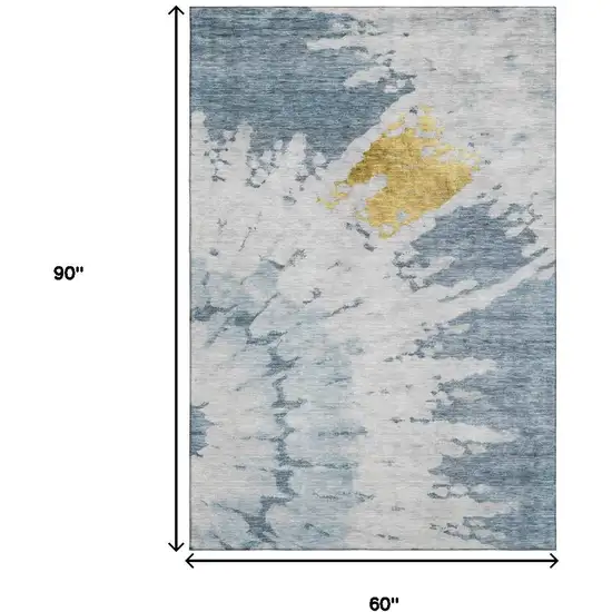Blue Gold And Ivory Abstract Washable Area Rug With UV Protection Photo 3