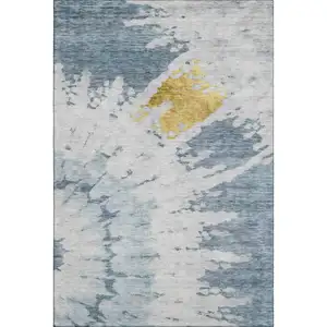 Photo of Blue Gold And Ivory Abstract Washable Area Rug With UV Protection