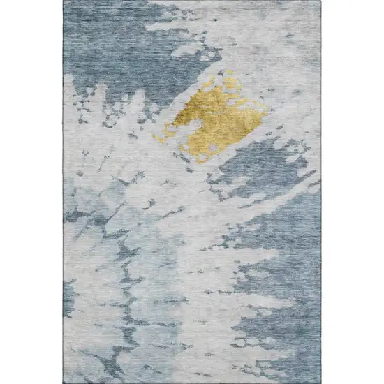 Blue Gold And Ivory Abstract Washable Area Rug With UV Protection Photo 1