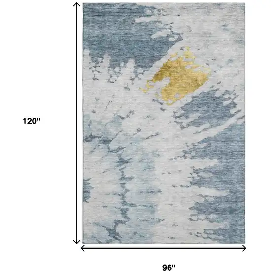 Blue Gold And Ivory Abstract Washable Area Rug With UV Protection Photo 6