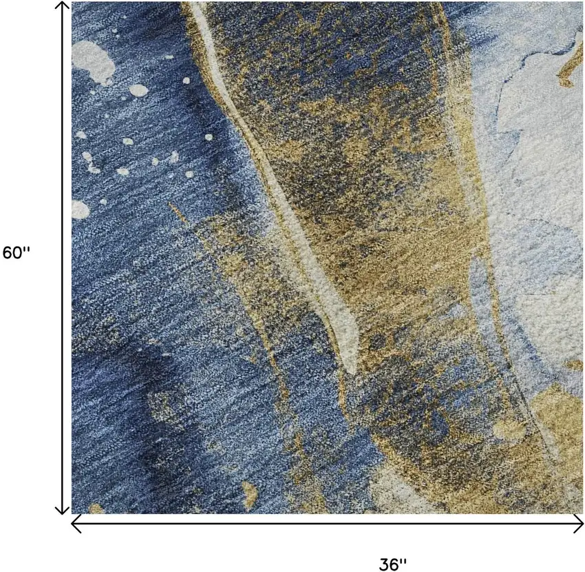 Blue Gold And Ivory Abstract Washable Area Rug With UV Protection Photo 8