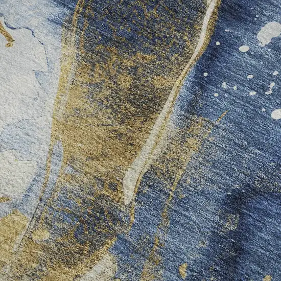 Blue Gold And Ivory Abstract Washable Area Rug With UV Protection Photo 2