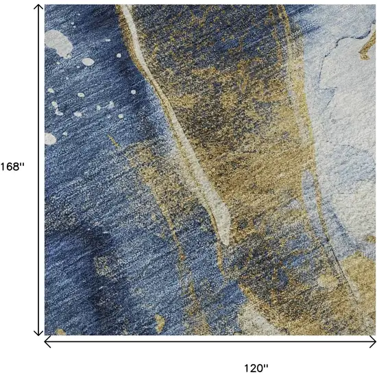 Blue Gold And Ivory Abstract Washable Area Rug With UV Protection Photo 8