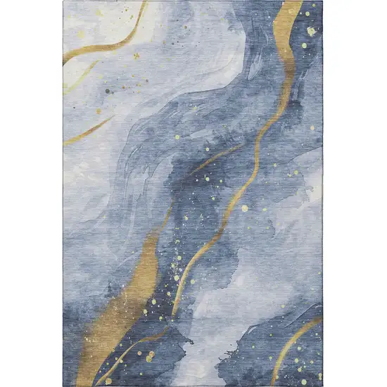 Blue Gold And Ivory Abstract Washable Area Rug With UV Protection Photo 3