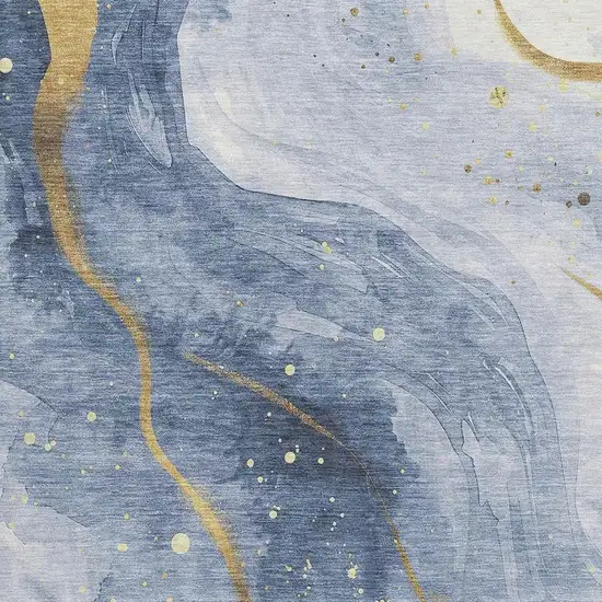 Blue Gold And Ivory Abstract Washable Area Rug With UV Protection Photo 2