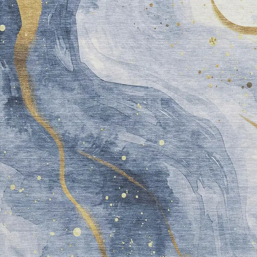 Blue Gold And Ivory Abstract Washable Area Rug With UV Protection Photo 2