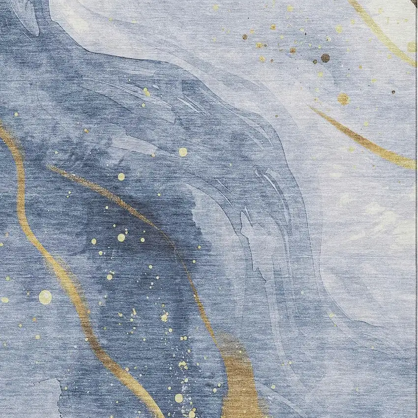 Blue Gold And Ivory Abstract Washable Area Rug With UV Protection Photo 2