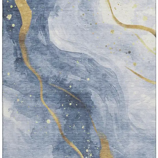 Blue Gold And Ivory Abstract Washable Area Rug With UV Protection Photo 3