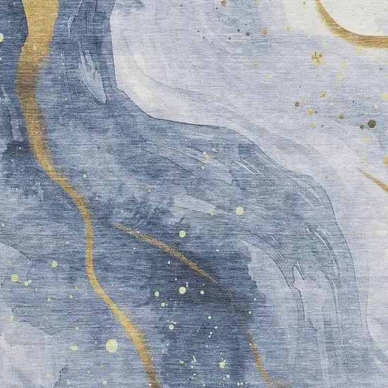 Blue Gold And Ivory Abstract Washable Area Rug With UV Protection Photo 2