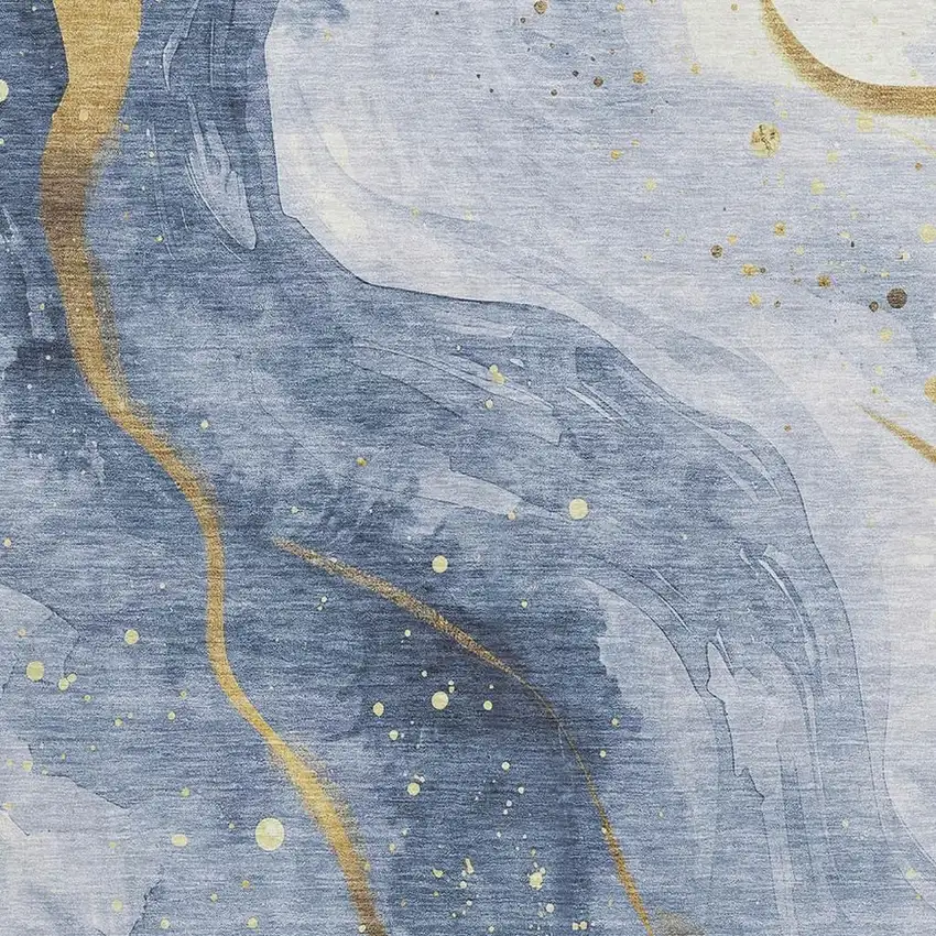 Blue Gold And Ivory Abstract Washable Area Rug With UV Protection Photo 2