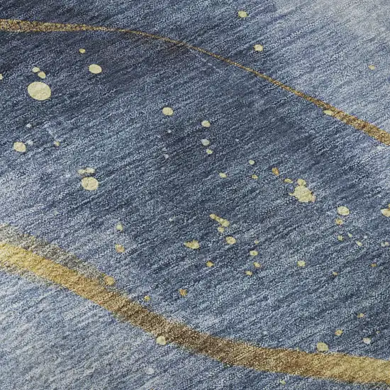 Blue Gold And Ivory Abstract Washable Area Rug With UV Protection Photo 9