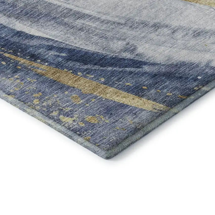 Blue Gold And Ivory Abstract Washable Area Rug With UV Protection Photo 7