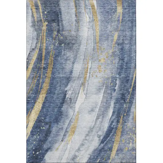 Blue Gold And Ivory Abstract Washable Area Rug With UV Protection Photo 3