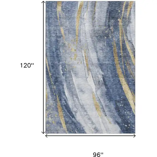 Blue Gold And Ivory Abstract Washable Area Rug With UV Protection Photo 9