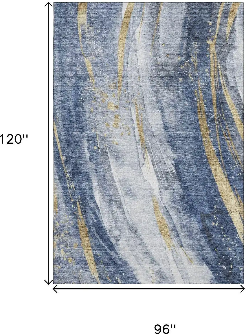 Blue Gold And Ivory Abstract Washable Area Rug With UV Protection Photo 9