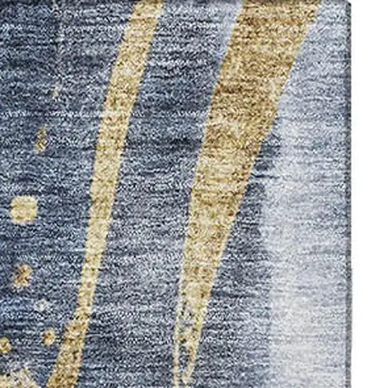 Blue Gold And Ivory Abstract Washable Area Rug With UV Protection Photo 3