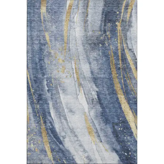 Blue Gold And Ivory Abstract Washable Area Rug With UV Protection Photo 1