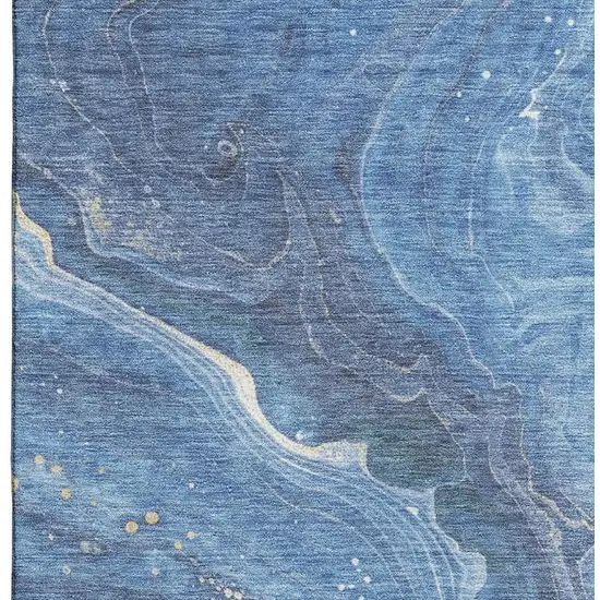 Blue Gold And Ivory Abstract Washable Area Rug With UV Protection Photo 2