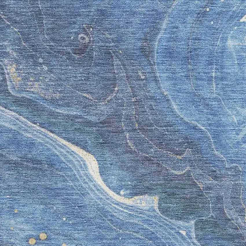 Blue Gold And Ivory Abstract Washable Area Rug With UV Protection Photo 2