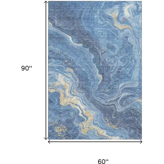Blue Gold And Ivory Abstract Washable Area Rug With UV Protection Photo 9