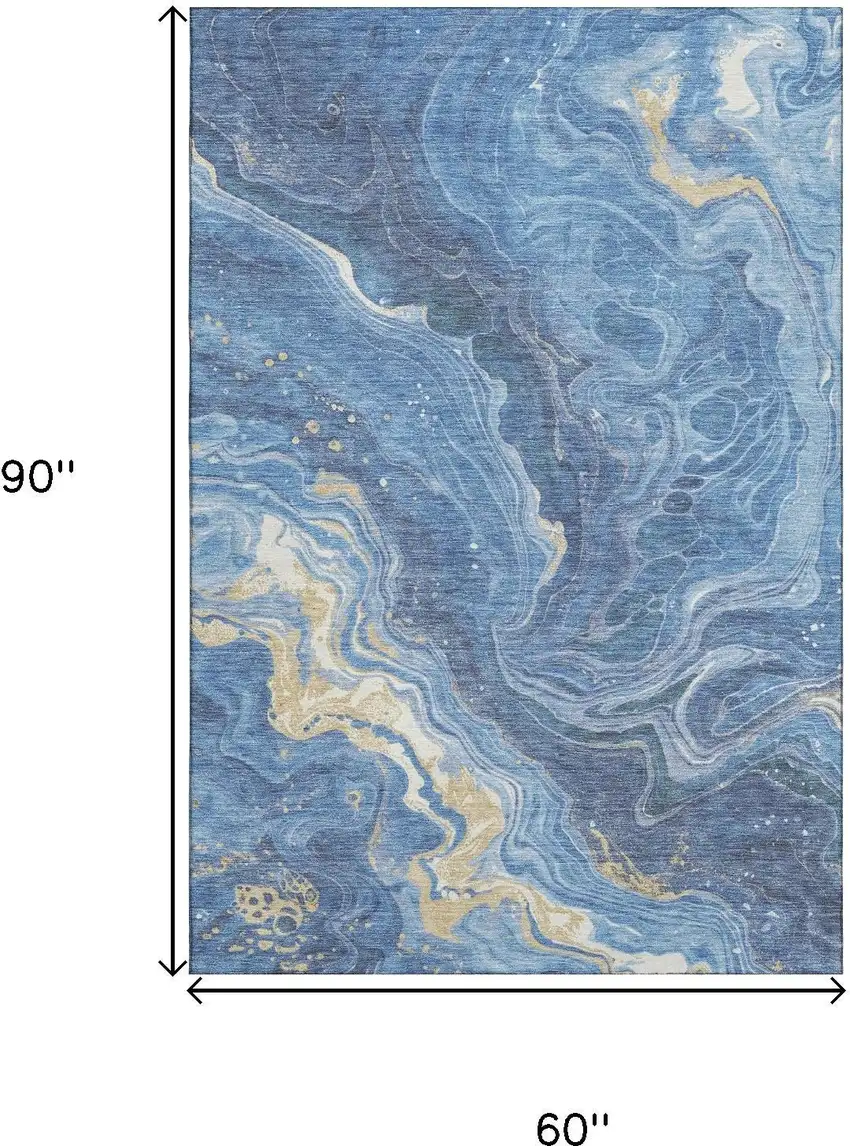 Blue Gold And Ivory Abstract Washable Area Rug With UV Protection Photo 9