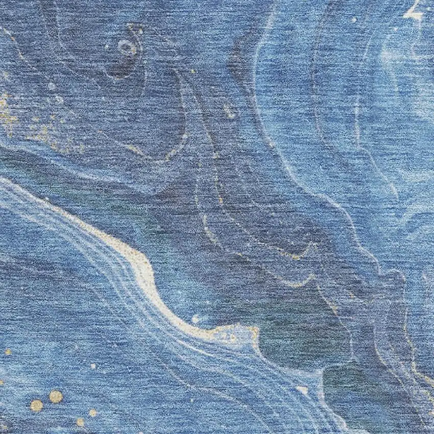 Blue Gold And Ivory Abstract Washable Area Rug With UV Protection Photo 2