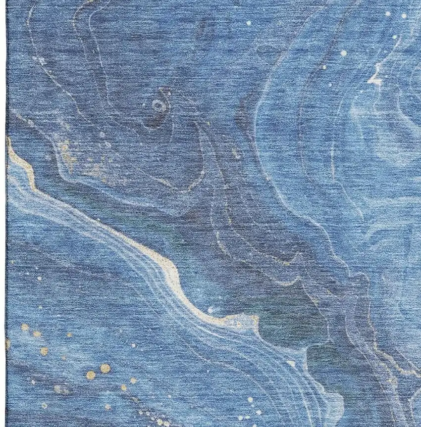 Blue Gold And Ivory Abstract Washable Area Rug With UV Protection Photo 3