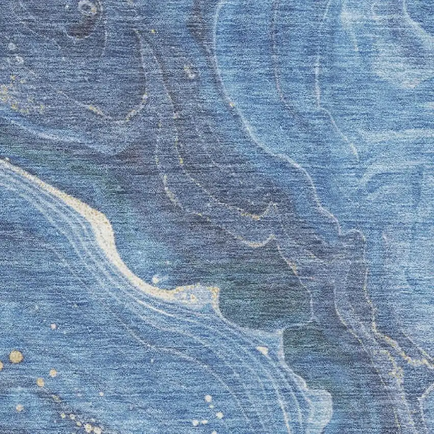 Blue Gold And Ivory Abstract Washable Area Rug With UV Protection Photo 2