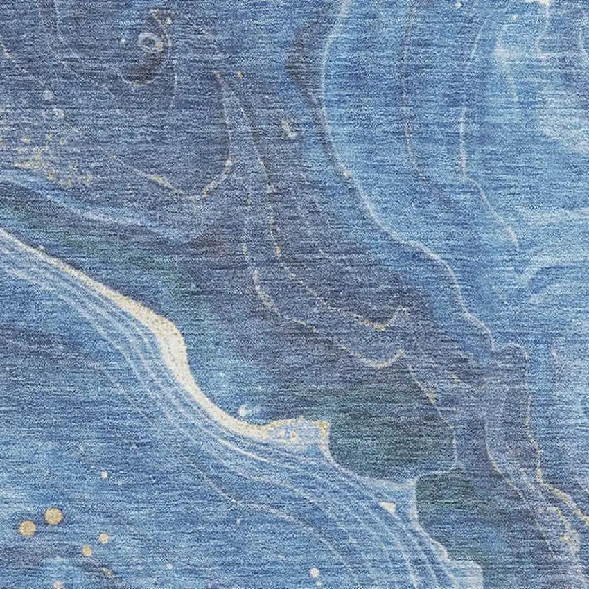 Blue Gold And Ivory Abstract Washable Area Rug With UV Protection Photo 2