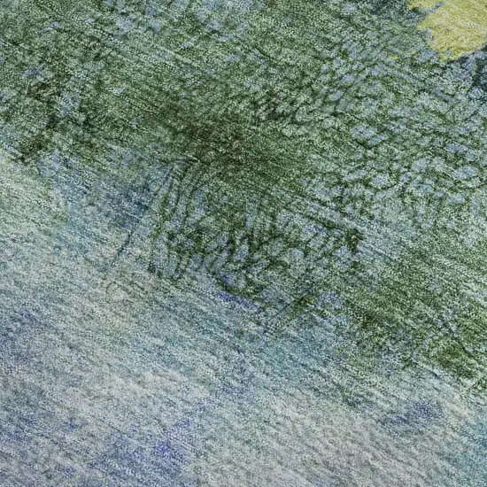 Blue Gold And Ivory Abstract Washable Area Rug With UV Protection Photo 2