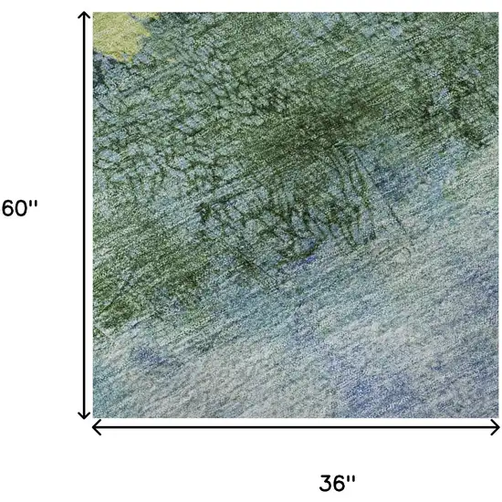 Blue Gold And Ivory Abstract Washable Area Rug With UV Protection Photo 9