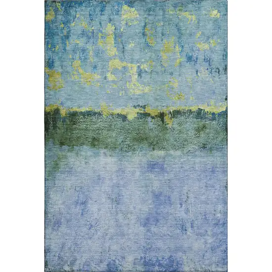Blue Gold And Ivory Abstract Washable Area Rug With UV Protection Photo 5