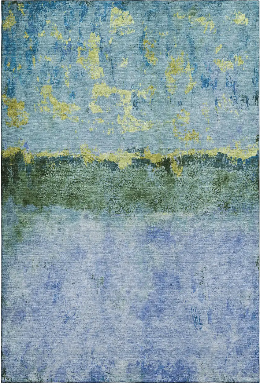 Blue Gold And Ivory Abstract Washable Area Rug With UV Protection Photo 5