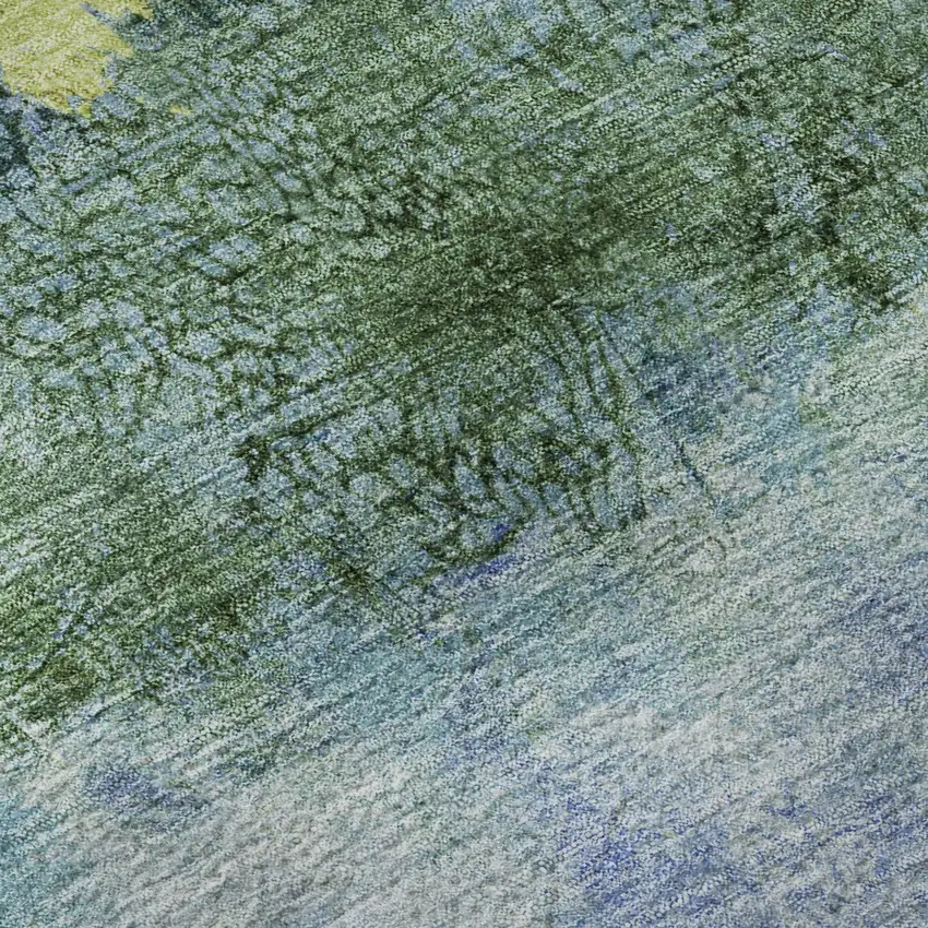 Blue Gold And Ivory Abstract Washable Area Rug With UV Protection Photo 1