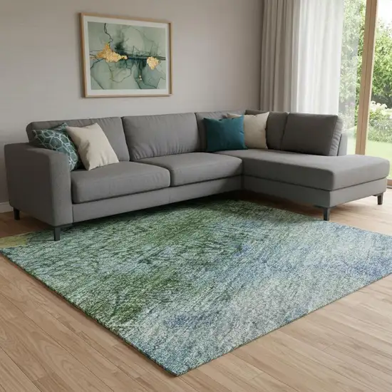 Blue Gold And Ivory Abstract Washable Area Rug With UV Protection Photo 2