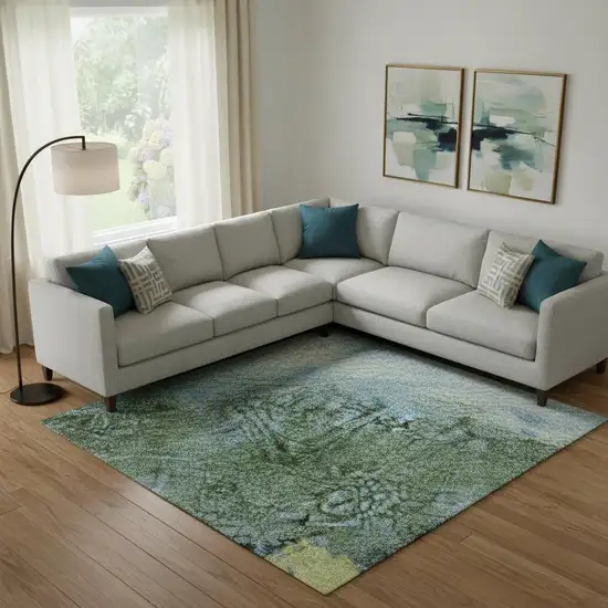 Blue Gold And Ivory Abstract Washable Area Rug With UV Protection Photo 2