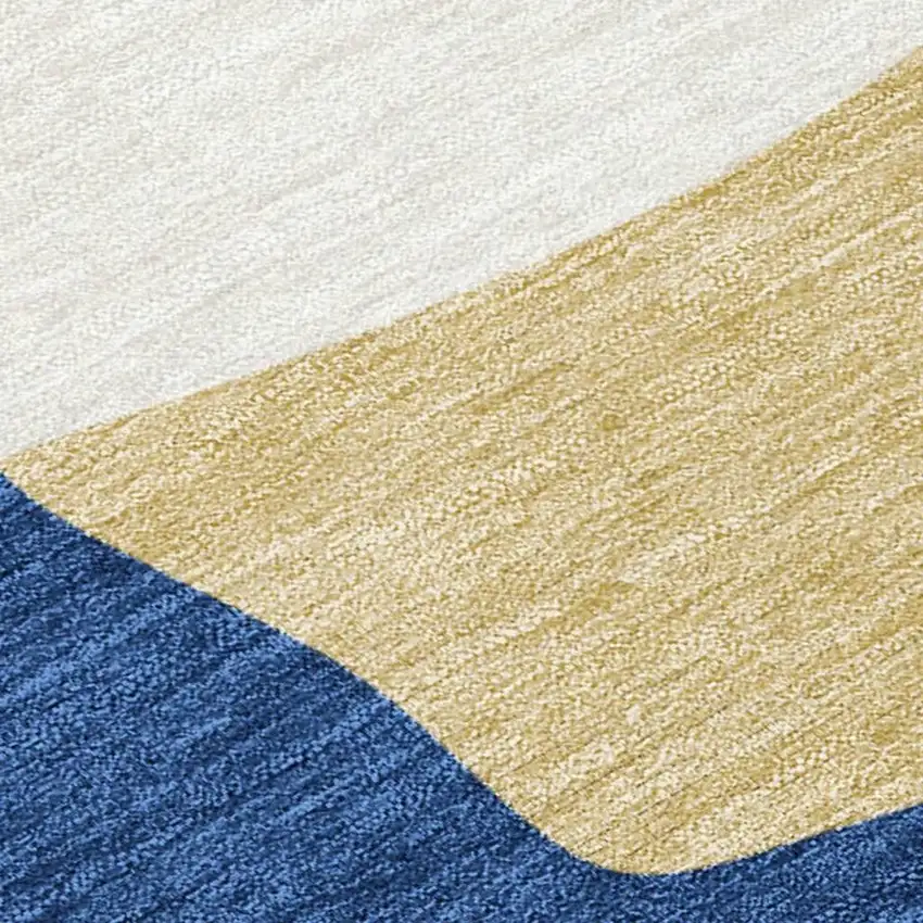 Blue Gold And Ivory Abstract Washable Indoor Outdoor Area Rug Photo 3