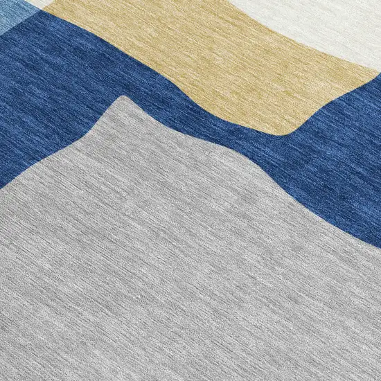 Blue Gold And Ivory Abstract Washable Indoor Outdoor Area Rug Photo 2