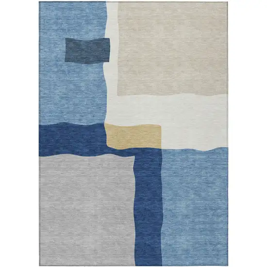 Blue Gold And Ivory Abstract Washable Indoor Outdoor Area Rug Photo 8