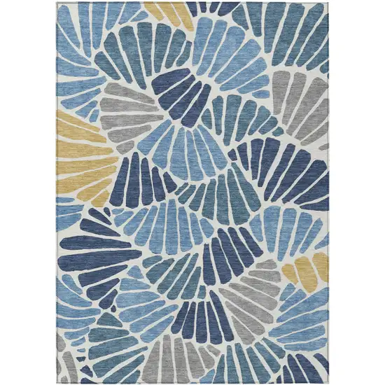 Blue Gold And Ivory Floral Washable Indoor Outdoor Area Rug Photo 9