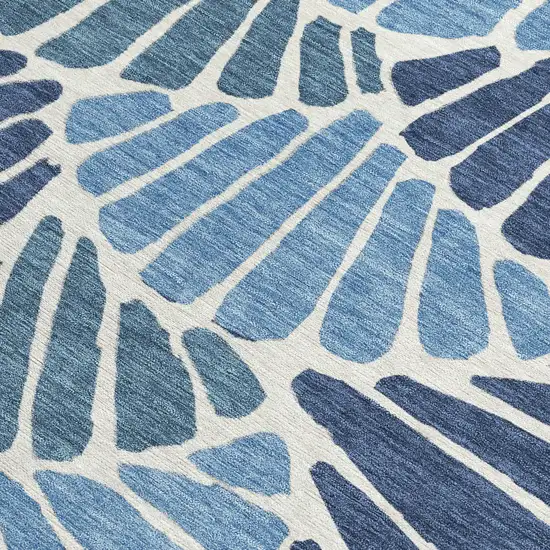 Blue Gold And Ivory Floral Washable Indoor Outdoor Area Rug Photo 2