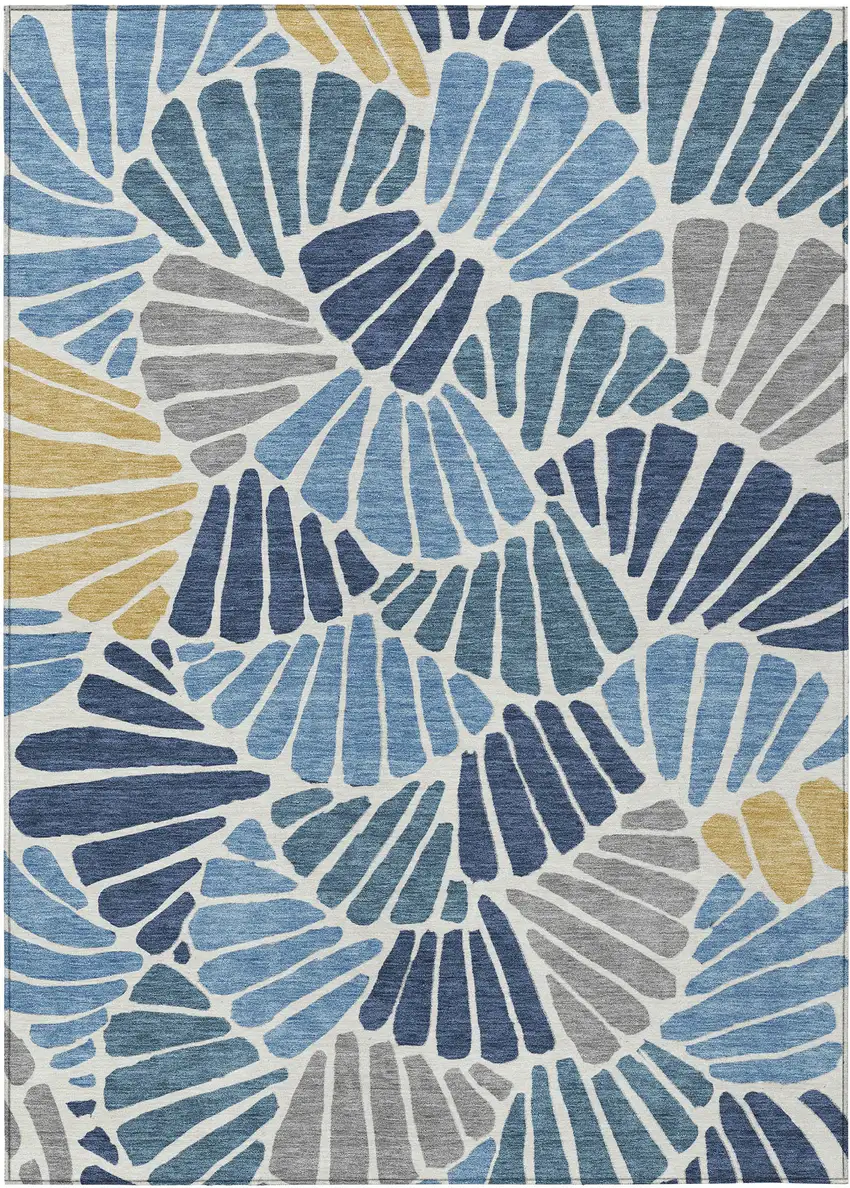 Blue Gold And Ivory Floral Washable Indoor Outdoor Area Rug Photo 8