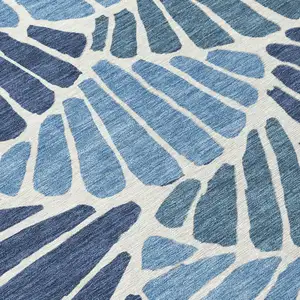 Photo of Blue Gold And Ivory Floral Washable Indoor Outdoor Area Rug