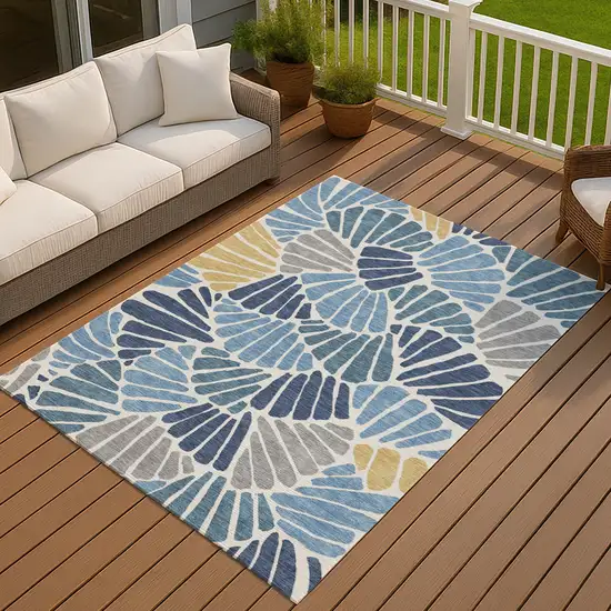 Blue Gold And Ivory Floral Washable Indoor Outdoor Area Rug Photo 4