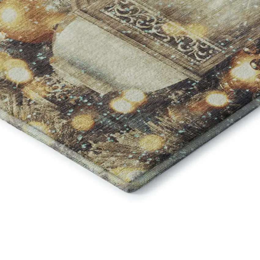 Blue Gold And Ivory Christmas Distressed Washable Area Rug With UV Protection Photo 7